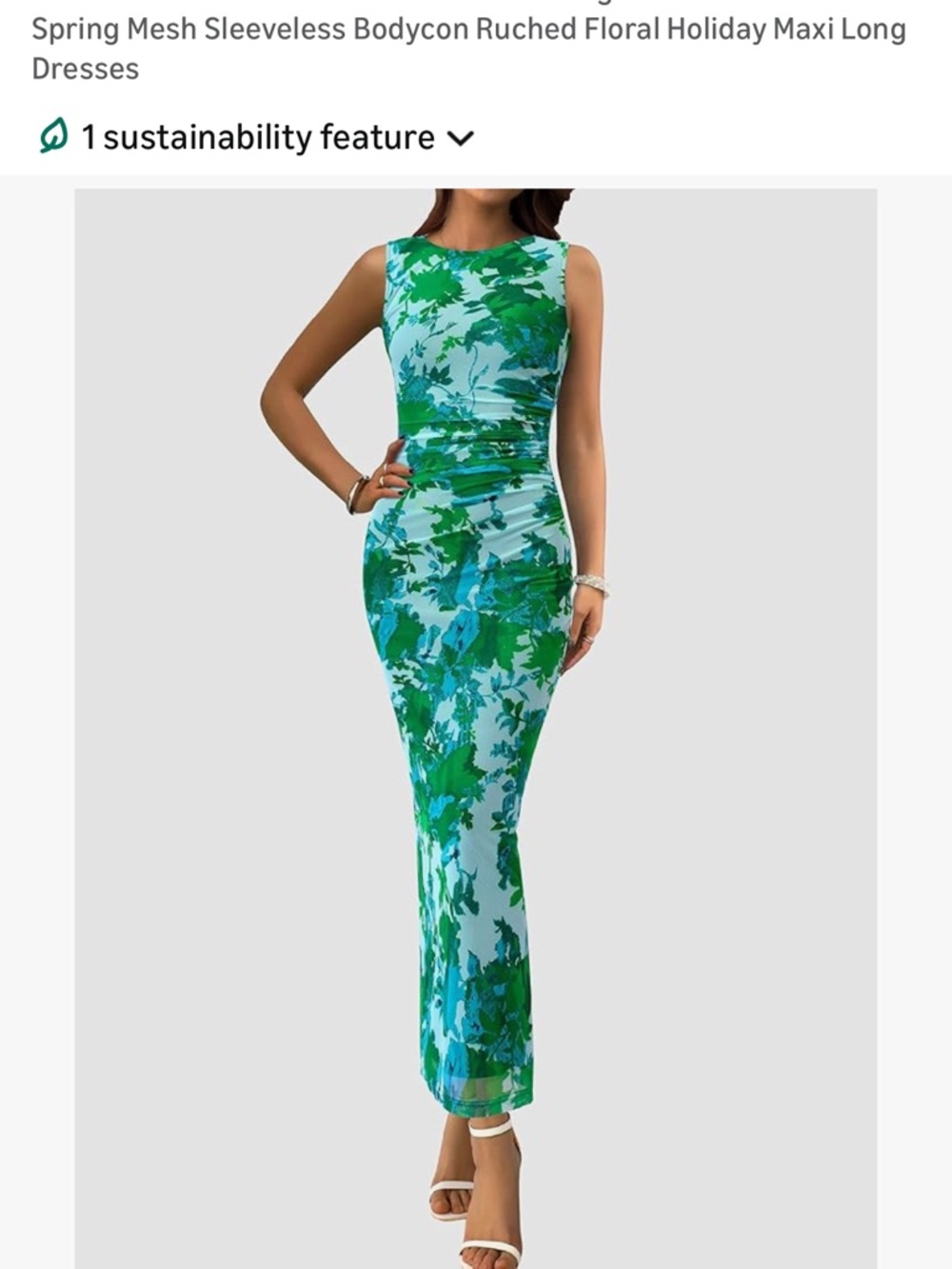 Floral Mesh Sleeveless Bodycon Maxi Dress in Blue & Green